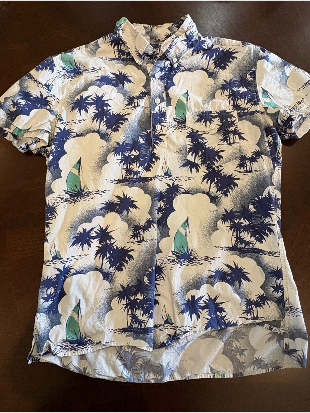 J. Crew Men’s Short-Sleeve Button-Down Hawaiian Shirt - White, Navy & Teal
